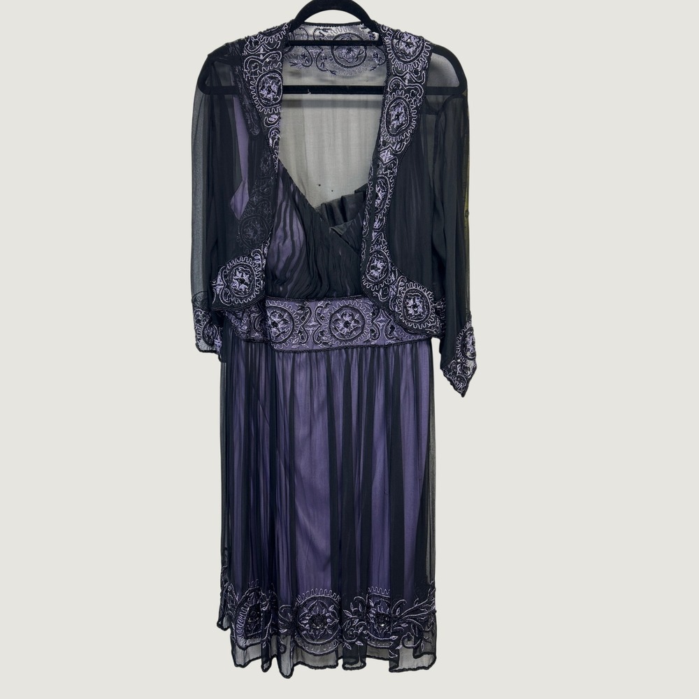 Vintage Patra‎ Formal Dress Womens 20W Beaded Silk Bolero Set Purple Black Goth